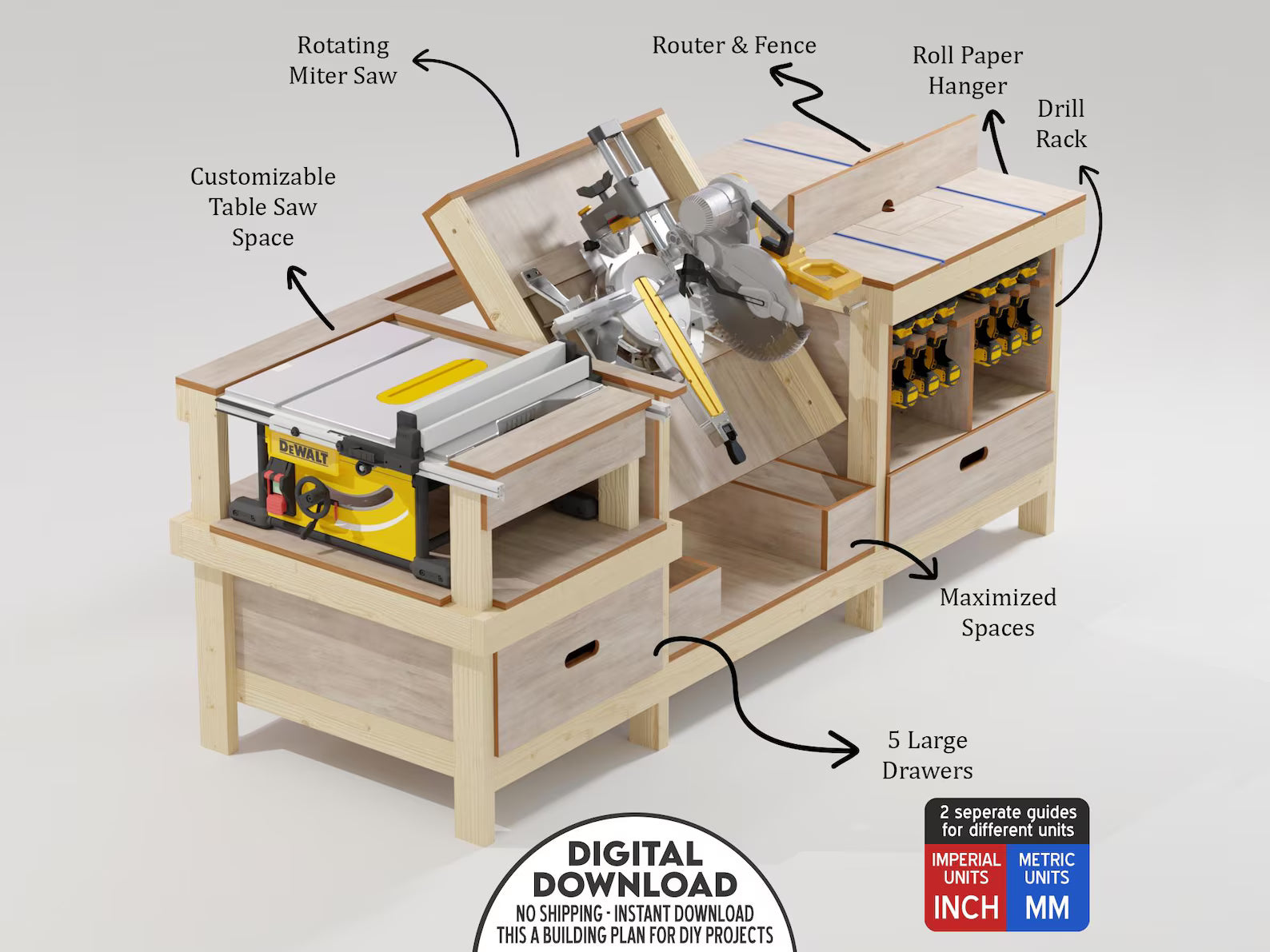 Miter Saw Table Saw Workbench - Workbench - Workbench Plans - Flip Top Workbench - Miter Saw Workbench - Table Saw Workbench